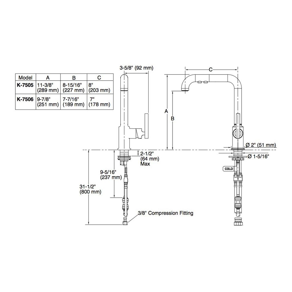 Kohler 7506-BL Purist Secondary Pullout